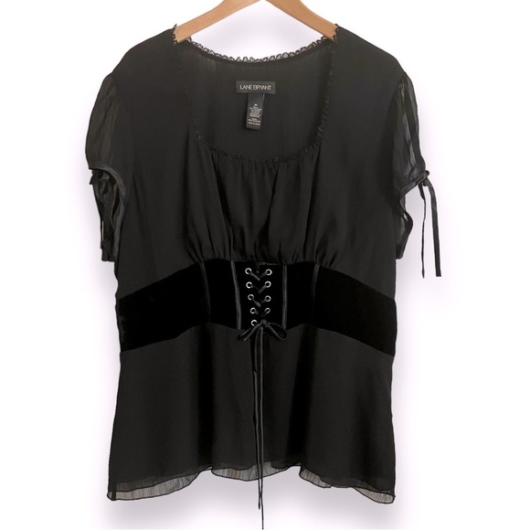 Lane Bryant Tops - Lane Bryant Chiffon and Velour Black Corset Style Top Size 20
